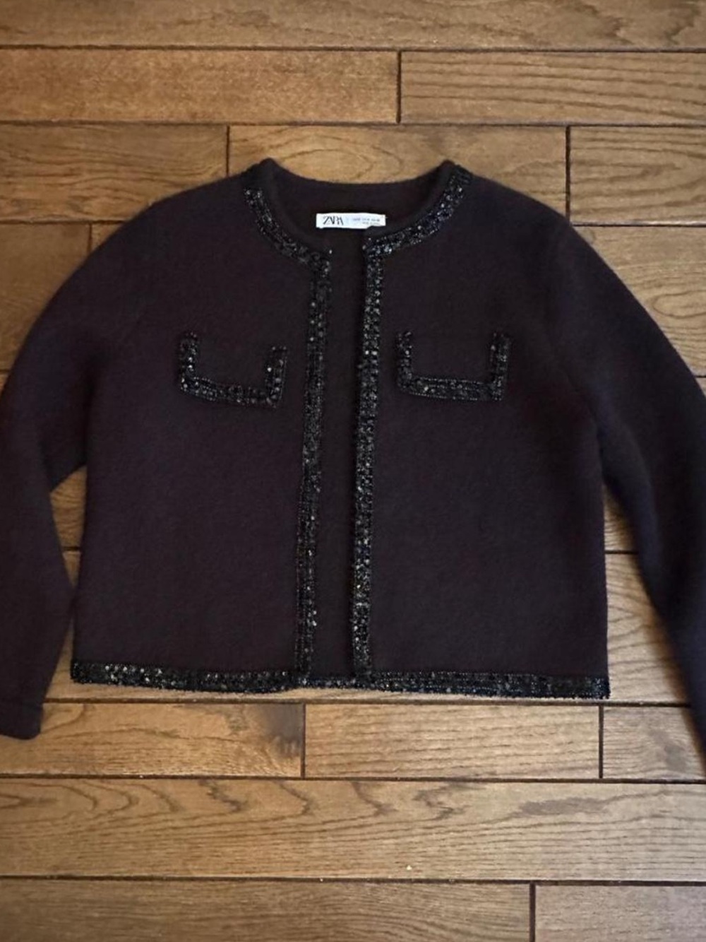 Zara Women’s Dark Brown Jacket with Sparkle Trim